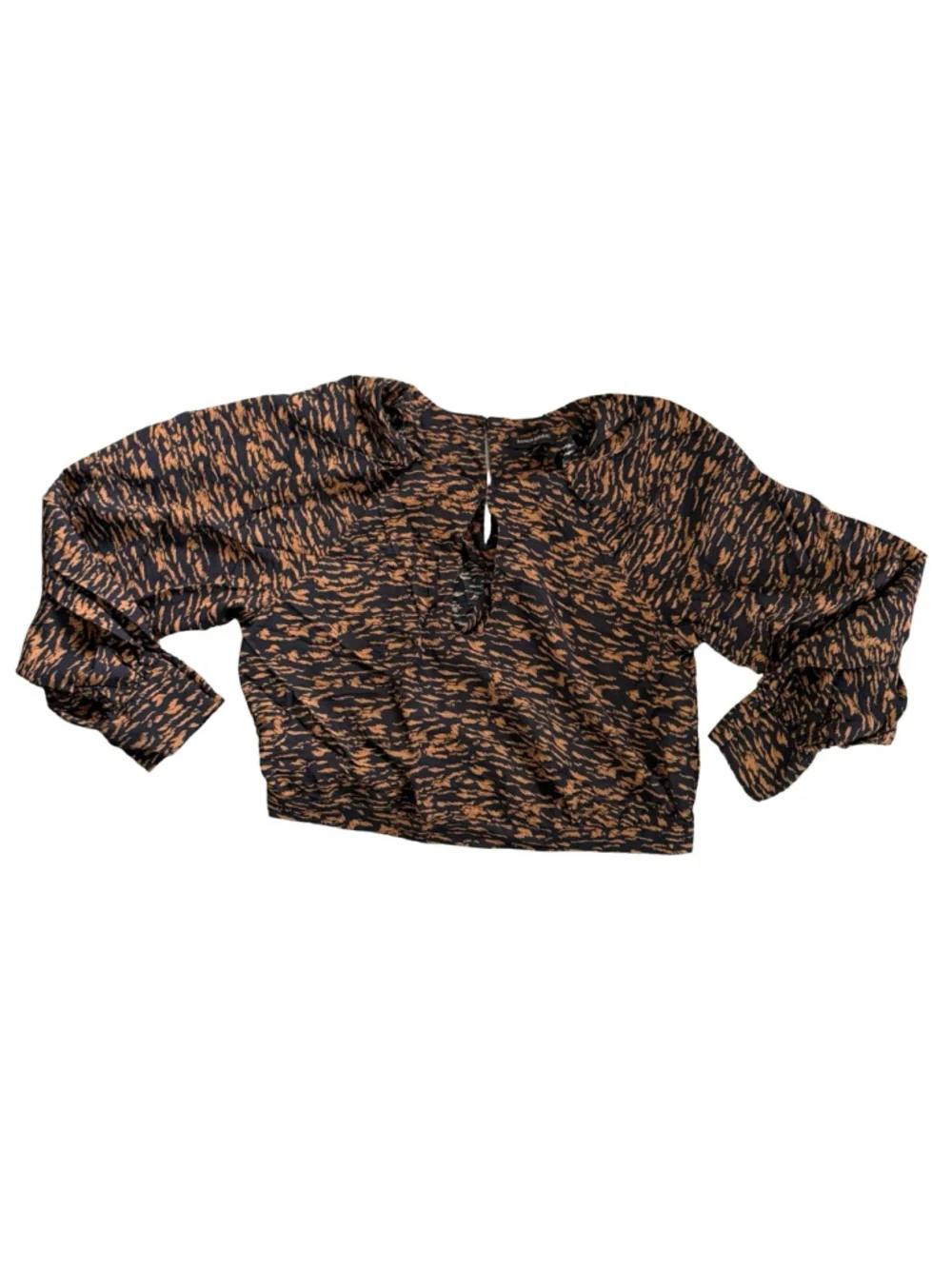 Banana Republic Tiger Print Balloon Sleeve Lightweight Blouse Crop Top L